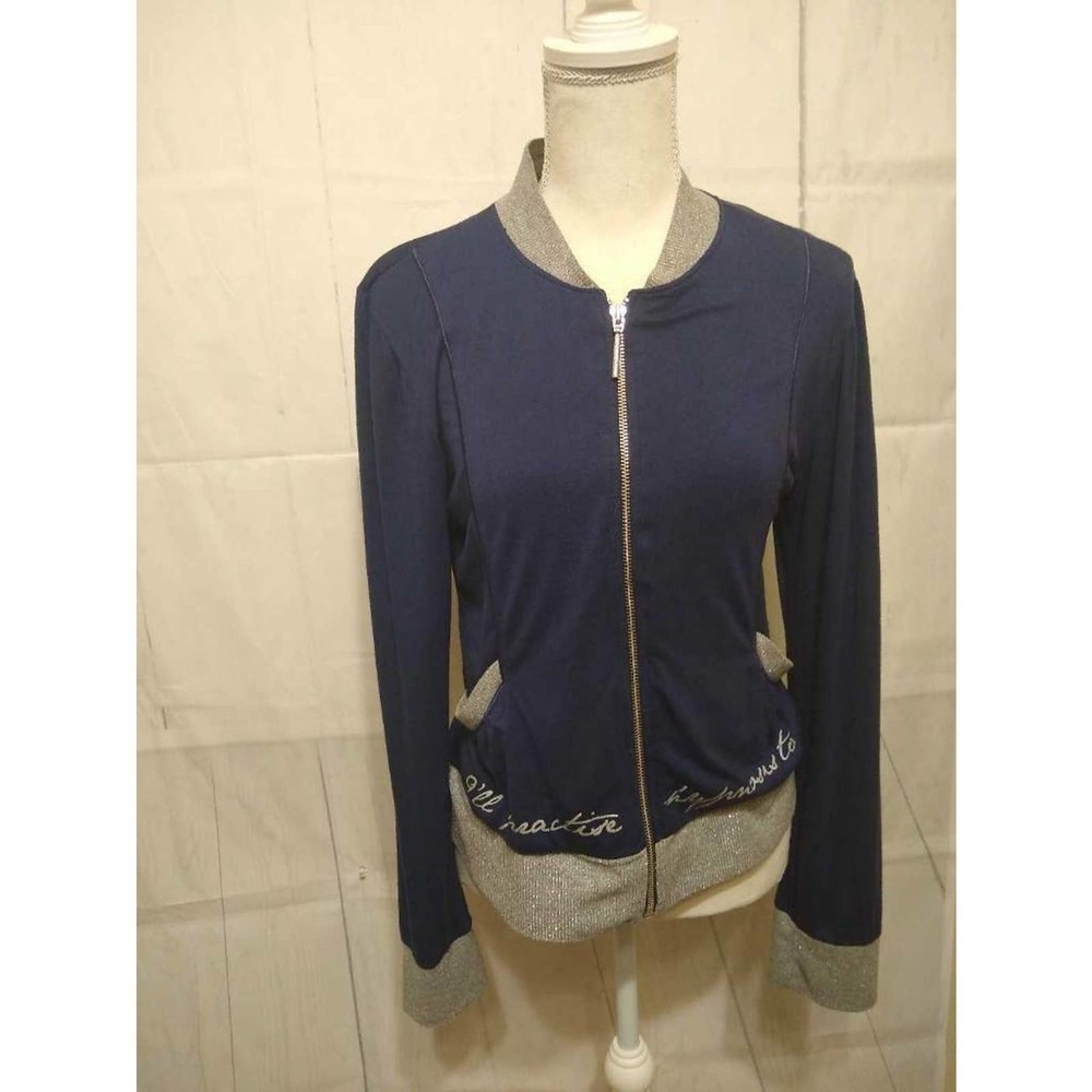 Tucci Womens Sweater Blue Gray Steal Your Heart Eyes Long Sleeve Full Zip Knit M